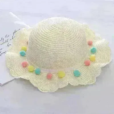 Children Bags Hats Female Decoration Small Colored Balls Sunscreen Lace Beach Hats Breathable Sandals