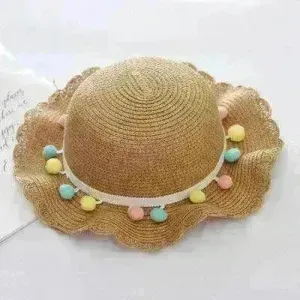 Children Bags Hats Female Decoration Small Colored Balls Sunscreen Lace Beach Hats Breathable Sandals