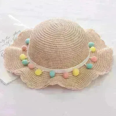 Children Bags Hats Female Decoration Small Colored Balls Sunscreen Lace Beach Hats Breathable Sandals