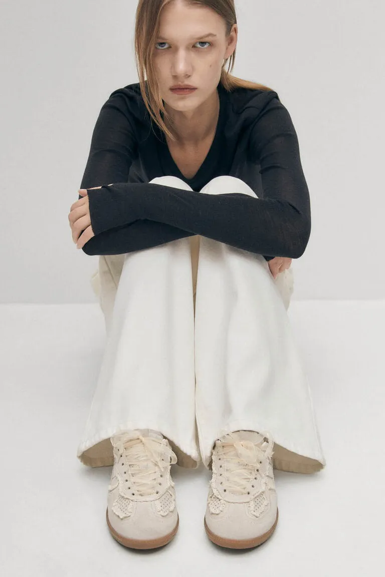Crochet Cream Leather Sneakers