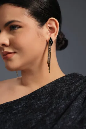 Curveins Elegant Black Tassel Zirconia Stud Earrings