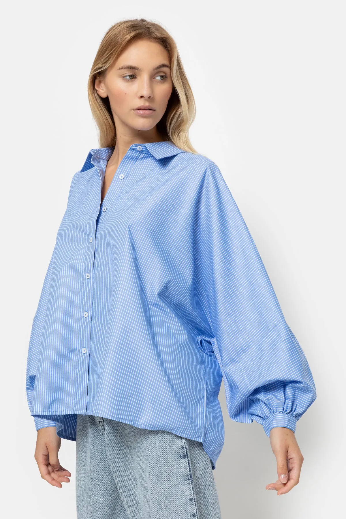 Gala Striped Oversized Shirt | Light Blue & White