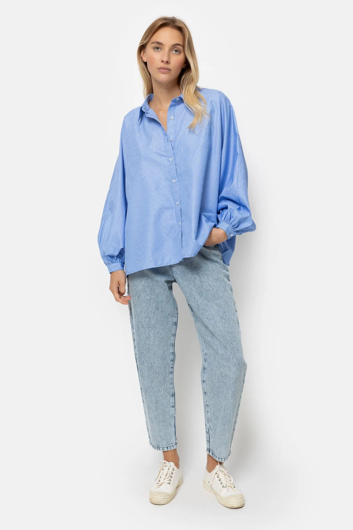 Gala Striped Oversized Shirt | Light Blue & White
