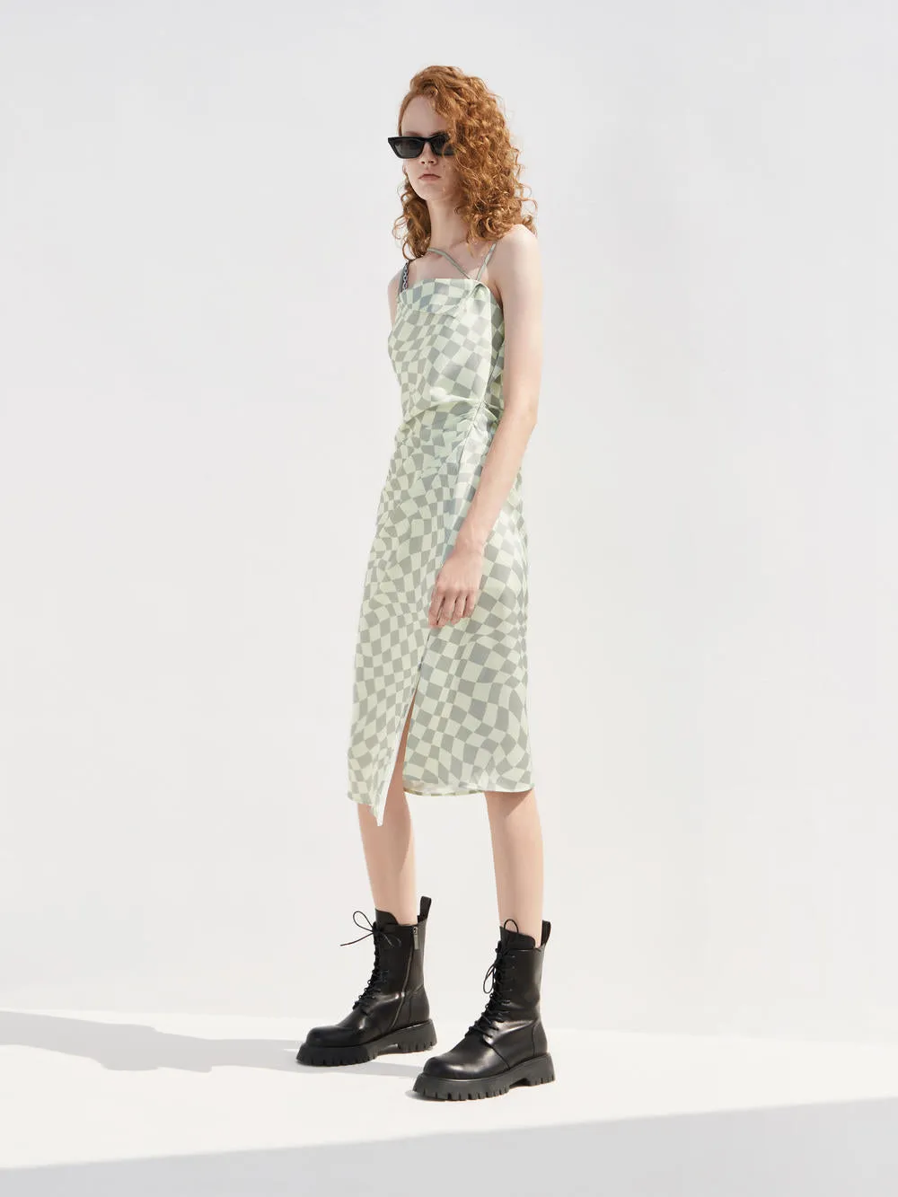 HOT SALE Check Side Slit Cami Dress