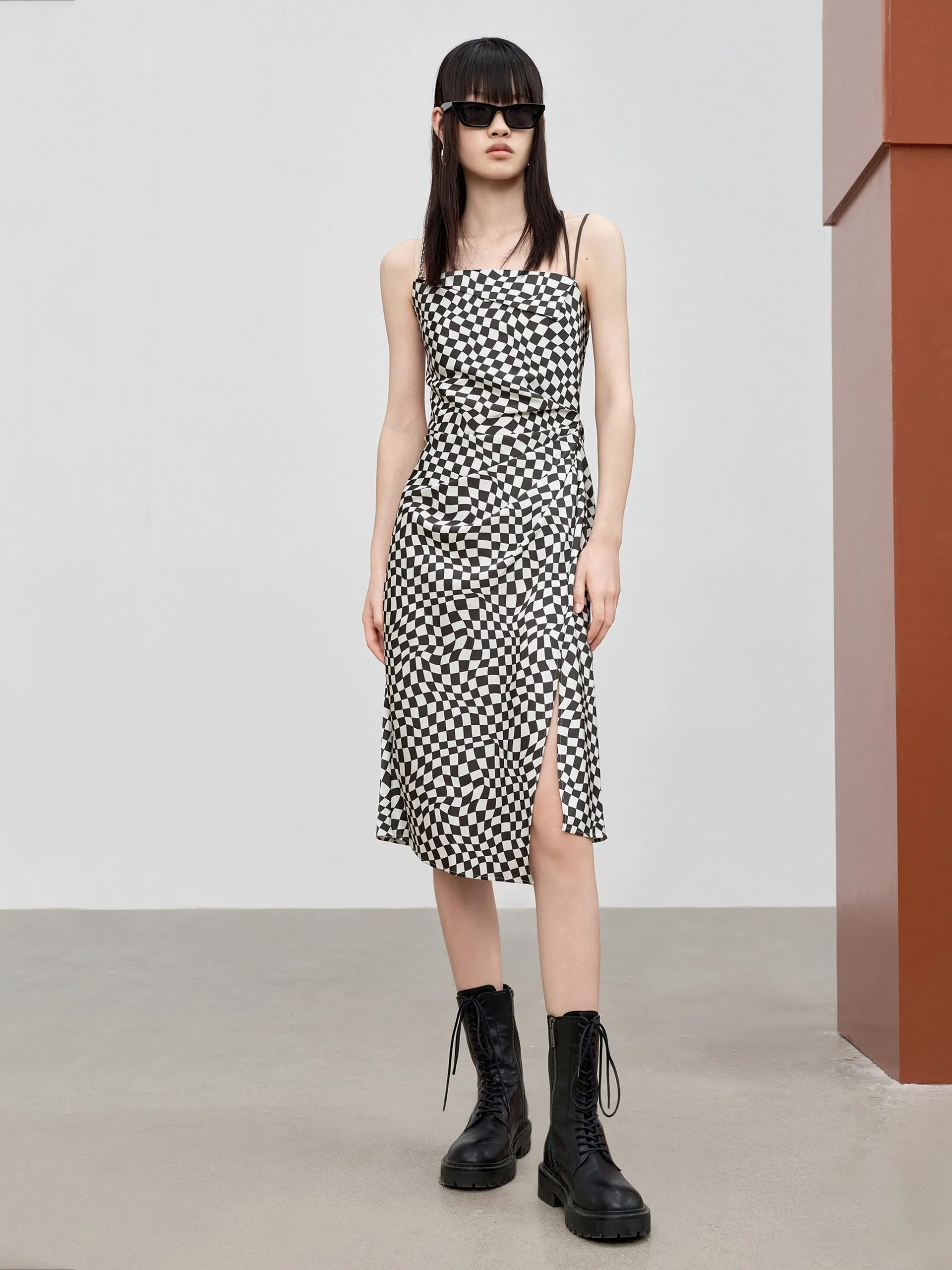 HOT SALE Check Side Slit Cami Dress
