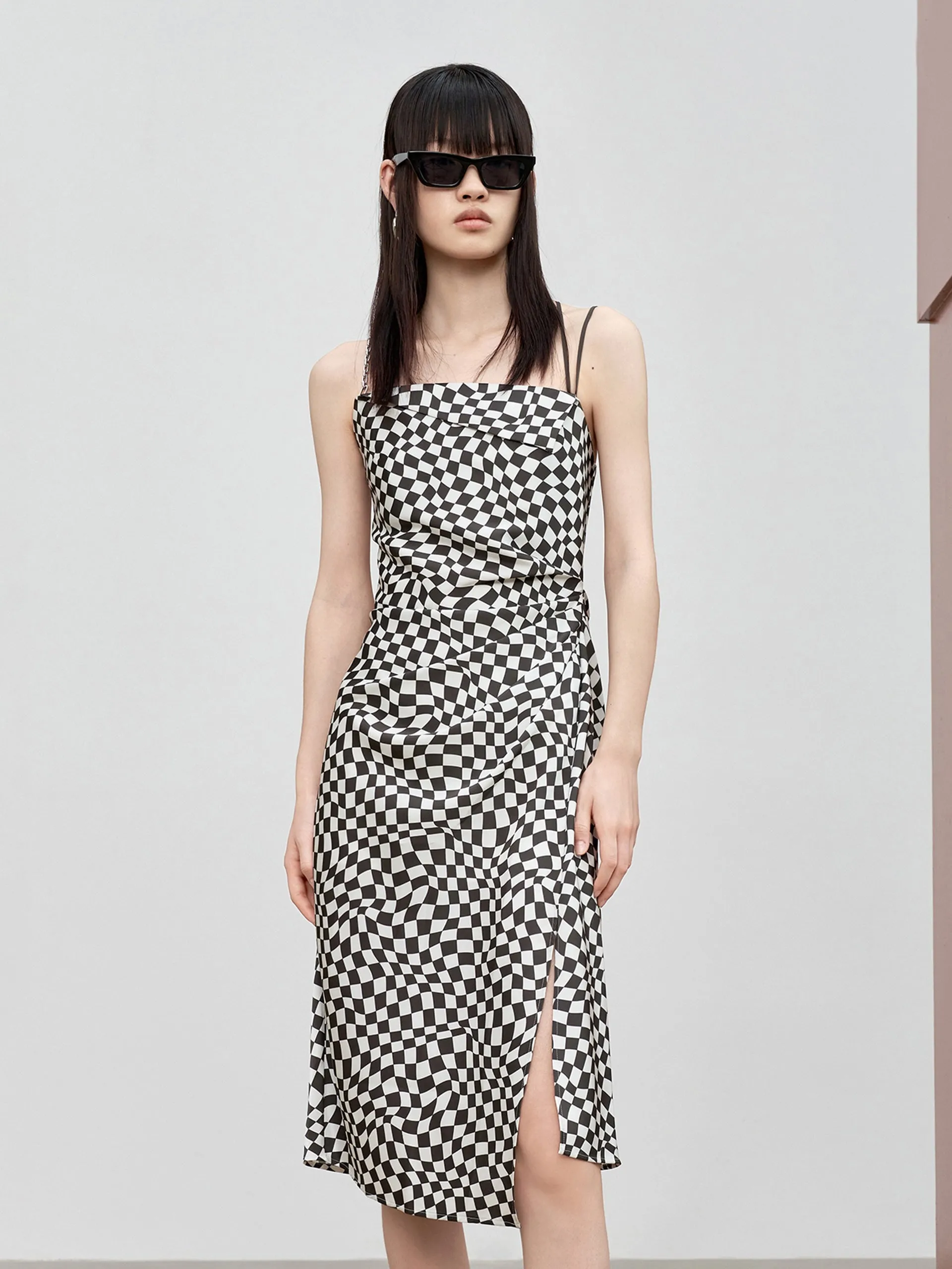 HOT SALE Check Side Slit Cami Dress