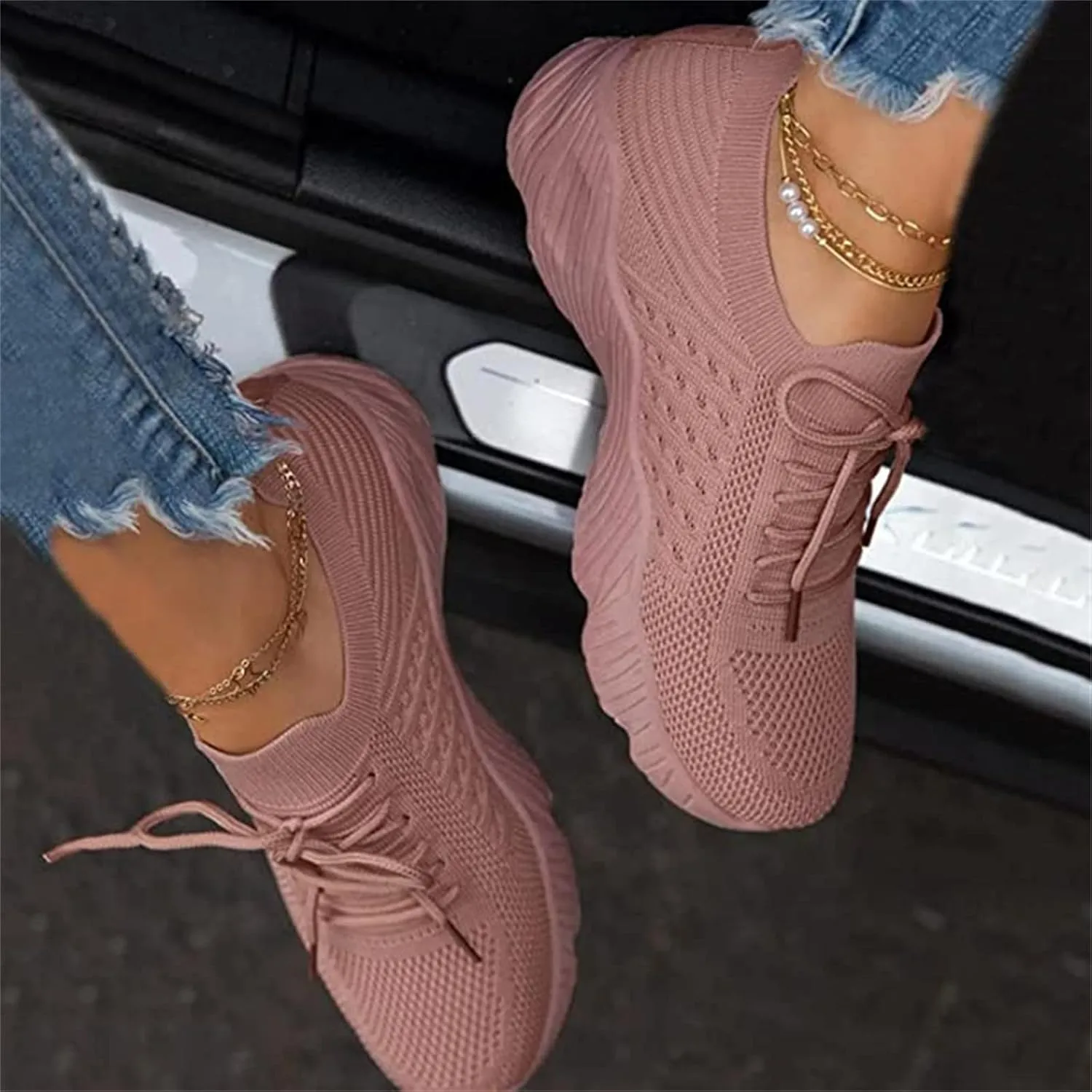 Lausiuoe Running Shoes For Women Arch Support Slip On Walking Shoes Non Slip Breathable Workout Tennis Shoes Sneakers