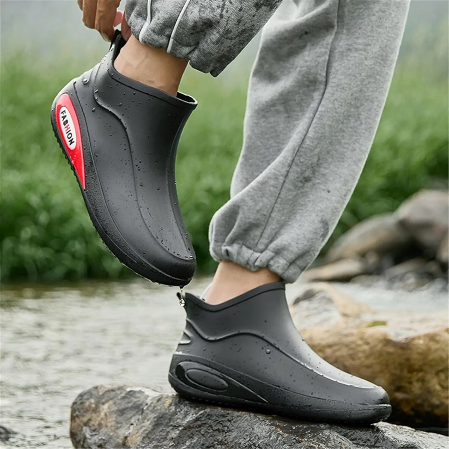 Men's Waterproof Rubber Rain Boots Non-slip Rain Boots Fishing Shoes Plush Lined Short Boots Outdoor Work Boots