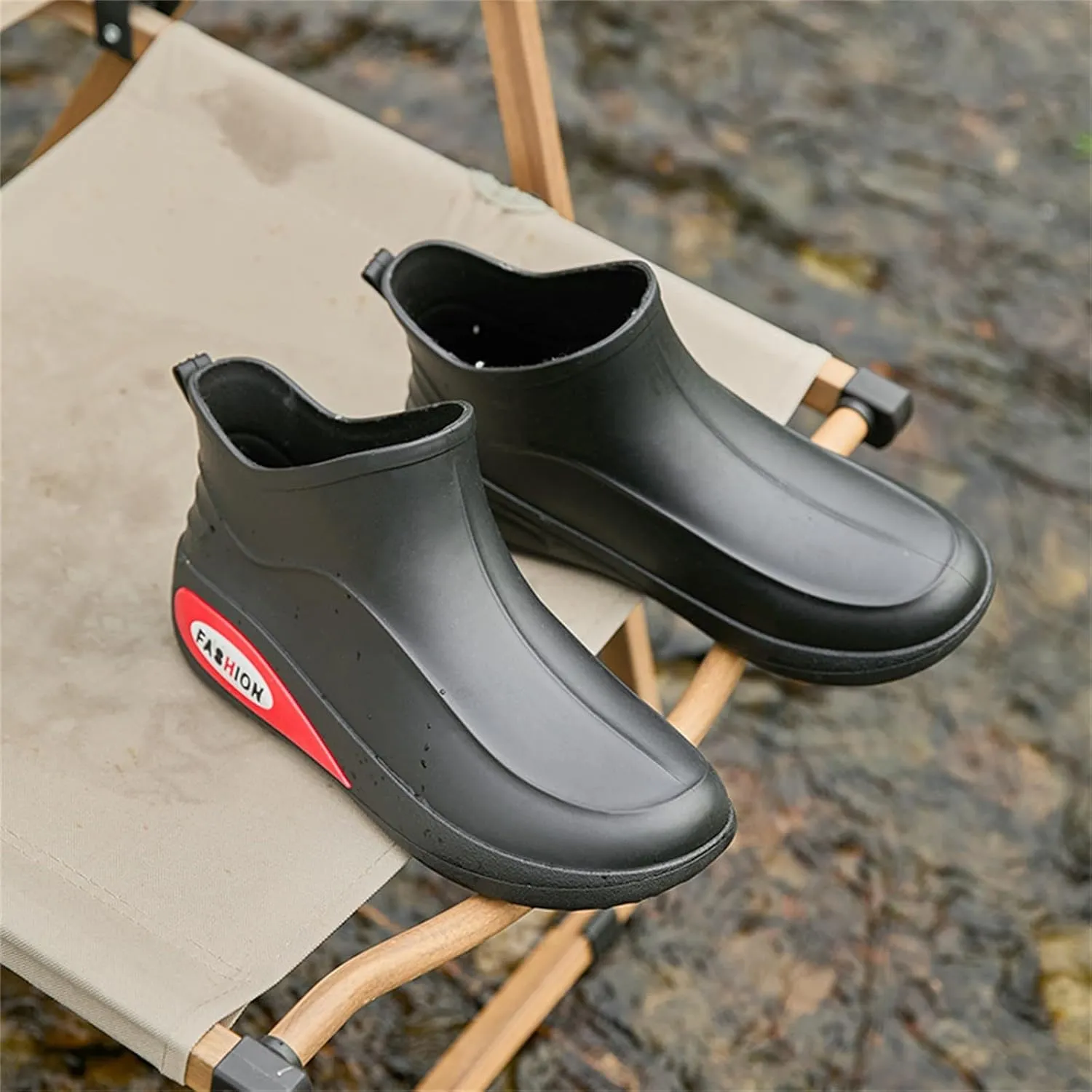 Men's Waterproof Rubber Rain Boots Non-slip Rain Boots Fishing Shoes Plush Lined Short Boots Outdoor Work Boots