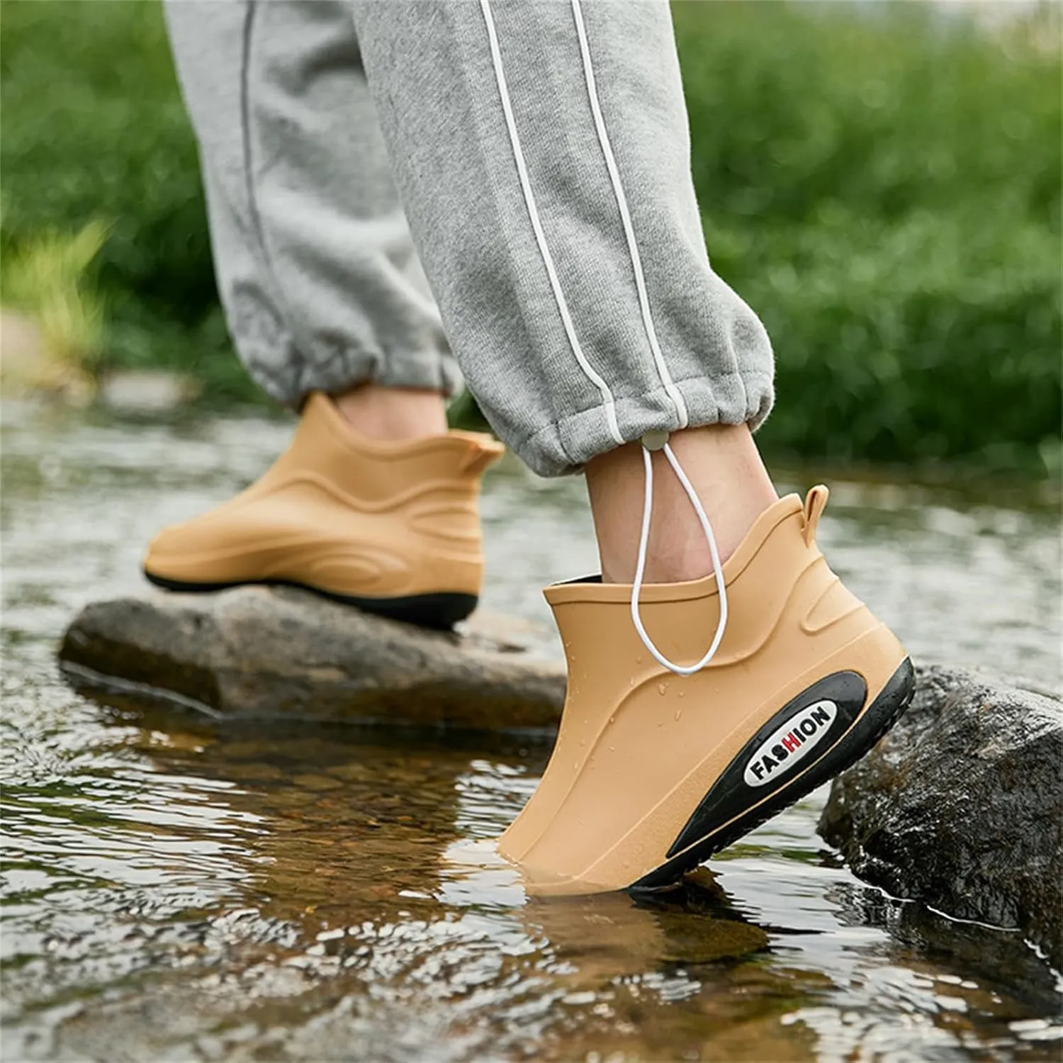 Men's Waterproof Rubber Rain Boots Non-slip Rain Boots Fishing Shoes Plush Lined Short Boots Outdoor Work Boots