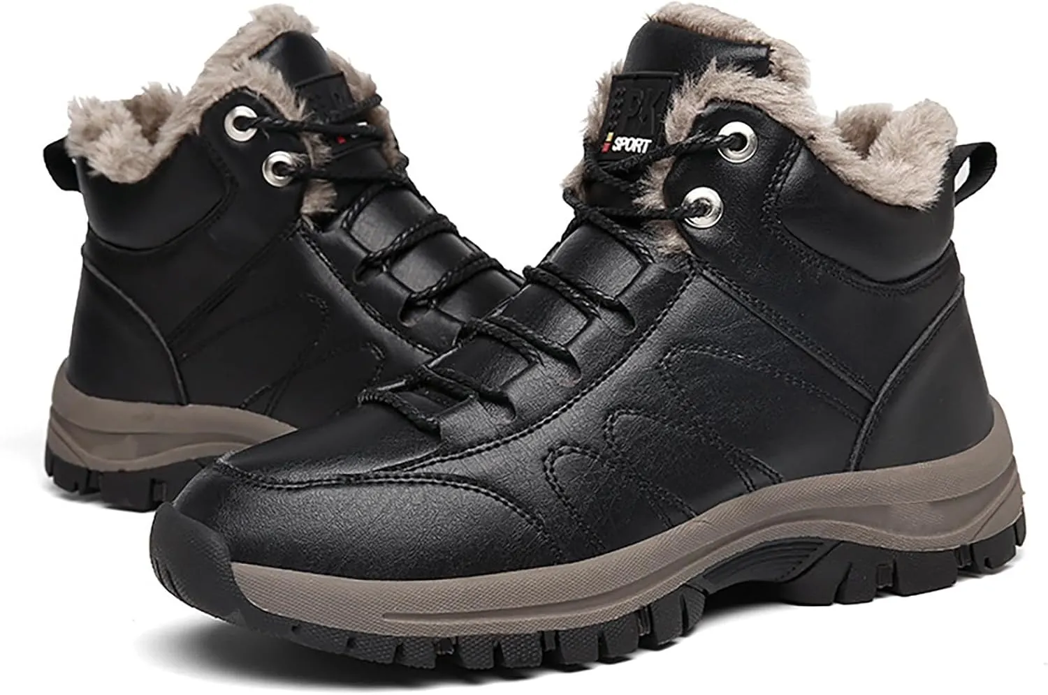 Mens Work Boots Composite Hiking Sneakers Shoes Warm Fur Lined Women Safety Shoes Nonslip Slip On Platform Shoes Lightweight Comfortable Hike Grounded Footwear
