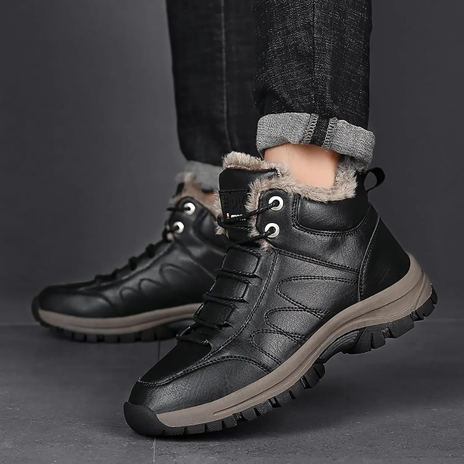 Mens Work Boots Composite Hiking Sneakers Shoes Warm Fur Lined Women Safety Shoes Nonslip Slip On Platform Shoes Lightweight Comfortable Hike Grounded Footwear