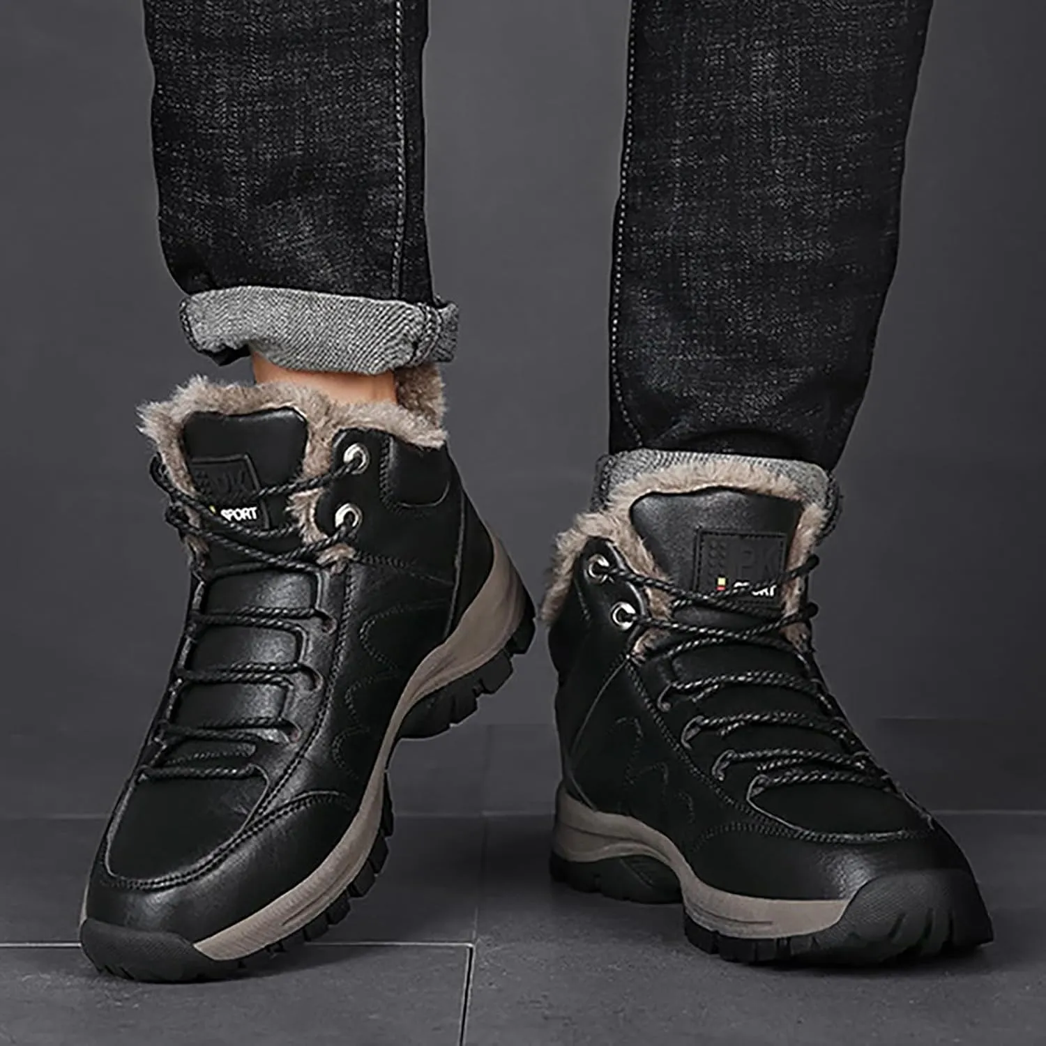 Mens Work Boots Composite Hiking Sneakers Shoes Warm Fur Lined Women Safety Shoes Nonslip Slip On Platform Shoes Lightweight Comfortable Hike Grounded Footwear