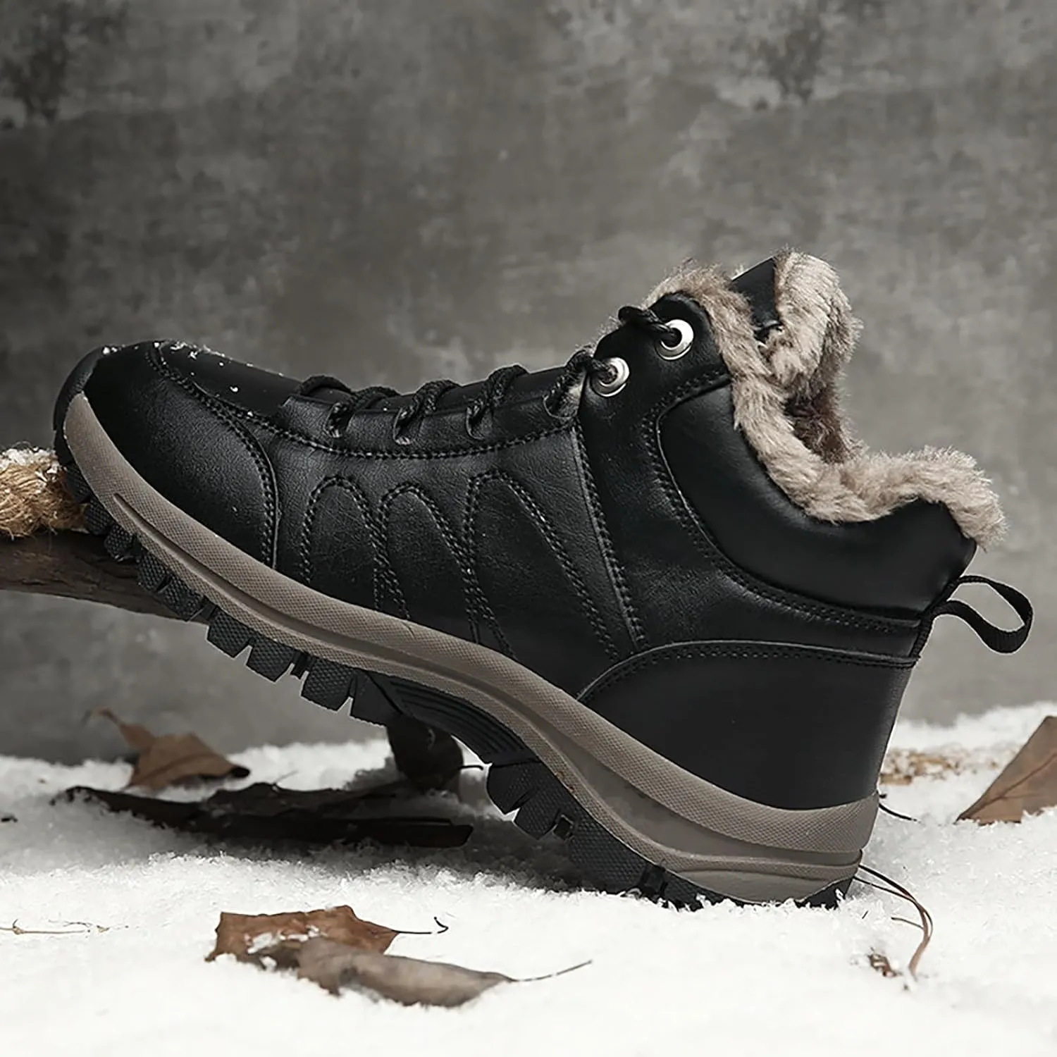 Mens Work Boots Composite Hiking Sneakers Shoes Warm Fur Lined Women Safety Shoes Nonslip Slip On Platform Shoes Lightweight Comfortable Hike Grounded Footwear