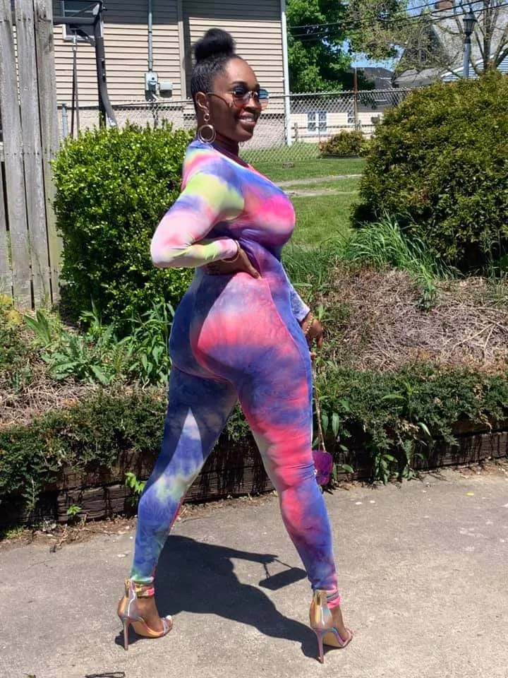 Mesh Rainbow Multi Color Long Sleeve Sheer Mesh Tie Dye Jumpsuit