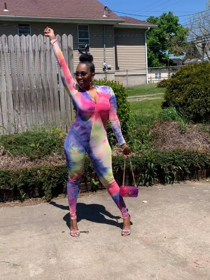 Mesh Rainbow Multi Color Long Sleeve Sheer Mesh Tie Dye Jumpsuit