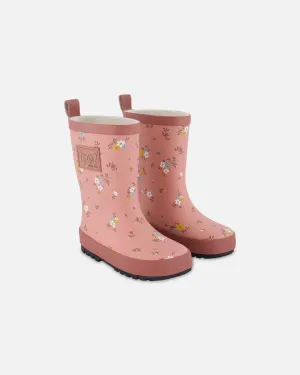 Rain Boots Pink Little Flowers Print