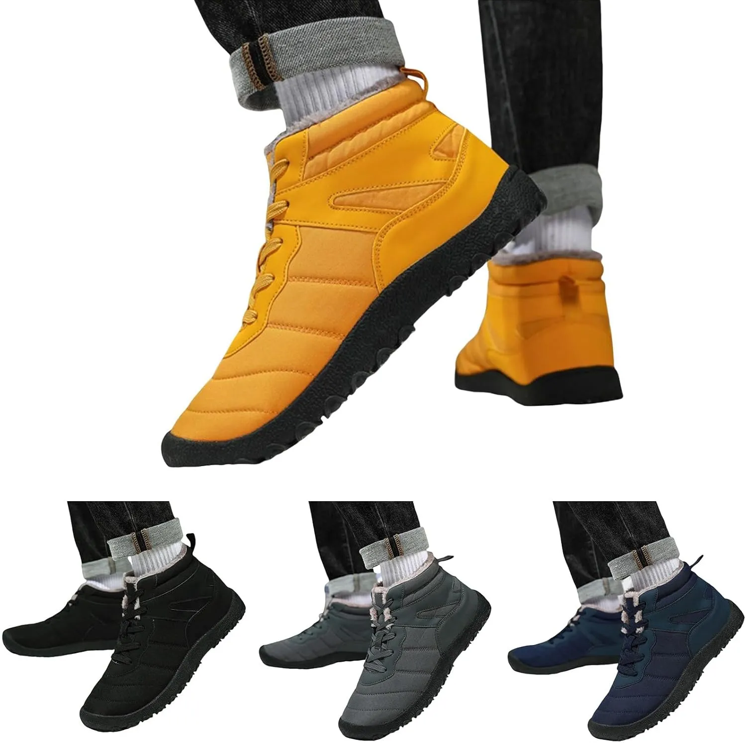 Work Boots for Men Slip On Hiking Sneakers Fur Lined Ankle Boot Womens Safety Shoes Slip On Waterproof Outdoor Shoes Lightweight Anti Slip Hike Grounded Footwear